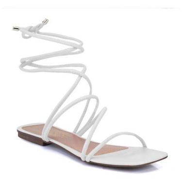 Imagem de Sandália Rasteira Feminina Delicada Branca de Amarrar - Rizzi Shoes, 4