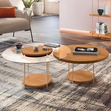 Imagem de Mesa de Centro Para Sala Pés Metálicos Kit 2 Sky Cinamomo - HB Móveis,