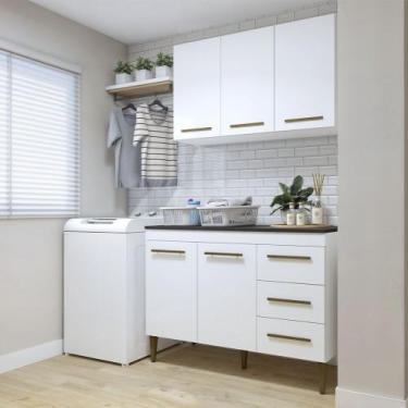 Imagem de Lavanderia Modulada Brasília Armário Aéreo e Balcão Kaiki Móveis, Bran