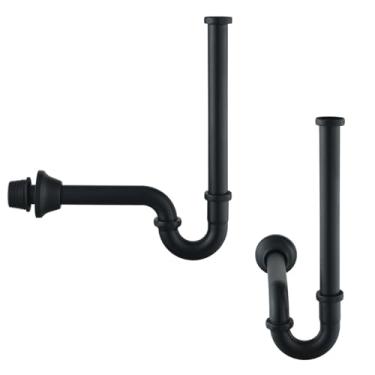 Imagem de RANDOM Armadilha de pia de banheiro em forma de U de latão P Trap com tubo de extensão de junta deslizante, garrafa de drenagem de resíduos de altura ajustável Kit P-Trap, encanamento de pia de