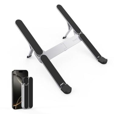 Imagem de 【Inovador e ultracompacto】Suporte de laptop dobrável SODI para mesa, suporte de tablet portátil leve para viagens de negócios, café, suporte de computador com ajuste de altura de 6 níveis para MacBook