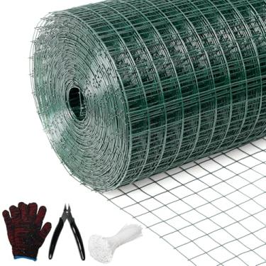 Imagem de Wirewonders Pano de hardware 1' 91.4 cm x 30.5 m fio de galinha, cerca de jardim verde, malha de arame soldada de metal revestido de PVC para evitar cobras, guaxinins, raposas, rede de aves domésticas