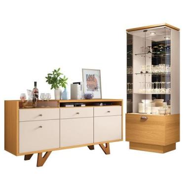 Imagem de Sala de Jantar com Cristaleira Aura e Buffet Aparador Sollare - HB Móv