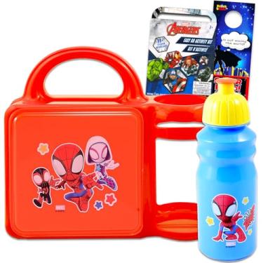 Imagem de Marvel Conjunto de lancheira do Homem-Aranha – Conjunto de lancheira estilo Bento, garrafa com mini livro de colorir Spiderverse, mais | Material escolar para crianças