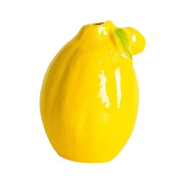 Imagem de FLCPJGV Vaso de flor em forma de limão cerâmica 9.5x14cm Ornamento de desktop multifuncional amarelo para estante de estante decorativa