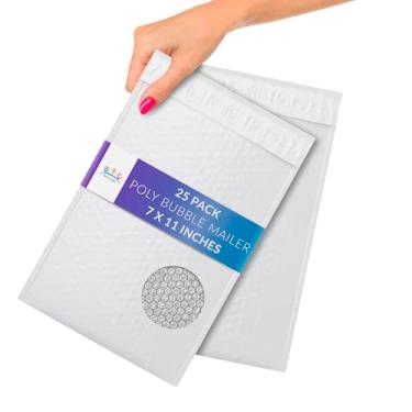 Imagem de Envelopes de plástico bolha ABC 17 x 28 cm, pacote com 25 envelopes brancos acolchoados, à prova d'água, envelopes acolchoados à prova de rasgos, envelopes de envio acolchoados de amortecimento com