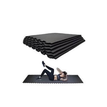 Imagem de Kit 10 Tapetes Tatame EVA 1x1x10mm Preto Emenda Perfeita Antiderrapante Confortável