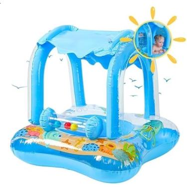 Imagem de Boia Infantil Bebê Inflável Piscina Praia Com Cobertura Criança Baby Float Proteção Sol Natação Bote (Azul)