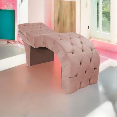 Imagem de Maca Estética Com Encosto Dobrável Facial Capitonê Cílios Salão P02 Suede Rosê