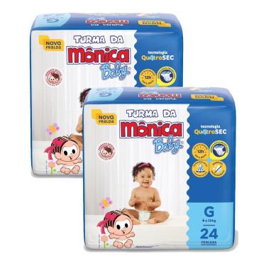 Imagem de Kit 2 Fraldas Turma da Mônica Baby Jumbo G com 24un cada