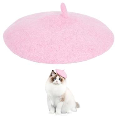 Imagem de GORGECRAFT Gorro de gato boina de cachorro com faixa de cabeça ajustável de lã de queixo animal de estimação boina artista francês mini bonés decoração de cachorro acessório de cabelo para festa