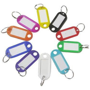 Imagem de Pacote com 70 etiquetas de chaveiro de plástico com etiquetas - Identificadores de chave coloridos multiuso para unidades USB, identificação de animais de estimação, bagagem e chaveiros | Etiquetas de