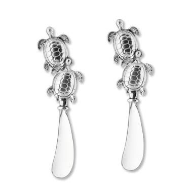 Imagem de Wine Things Conjunto de espalhador de queijo tartarugas marinhas, espalhadores de manteiga de liga de zinco com alças decorativas para queijo, creme e molhos, prata, 14 cm, conjunto com 2