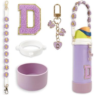 Imagem de Conjunto de monograma fofo de bota de silicone compatível com garrafa de água Owala 947 ml - Acessórios perfeitos para Owala Tumbler, Owala Free Sip, Pink Owala, Black Owala, copo de café owala (roxo