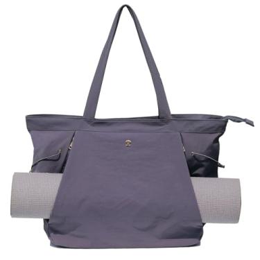 Imagem de ESVAN Bolsa de ioga para mulheres, bolsa de ombro com cordão para escritório, treino, viagem, pilates, academia e praia (nylon cinza escuro)