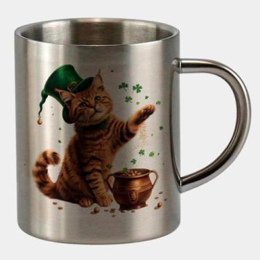 Imagem de Caneca de Inox Premium Prateada 400ml GATINHO ST PATRICKS DAY FOFO 14 