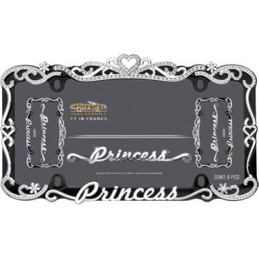 Imagem de Moldura clássica para placa de licença de metal preta coração princesa - incrustações de cristal brilhantes