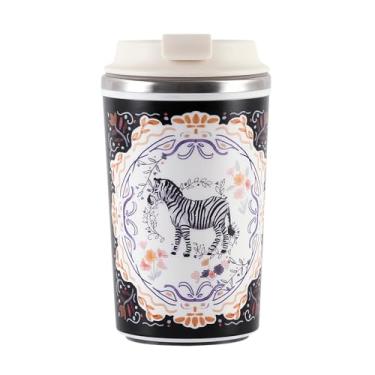 Imagem de 300 ml e 450 ml, 286.3 g e 430.9 g, aço inoxidável 304 e revestimento de cerâmica caneca de café interior, acompanha xícara de café com uma base de ventosa, abertura de tampa com um clique, dois