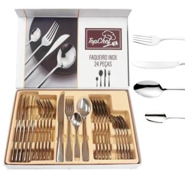 Imagem de Faqueiro em Aço Inox com 24 Peças, Jogo de Talheres, Talher, Conjunto de Faqueiro de Jantar, Kit Talheres, Jogo para churrasco Premium