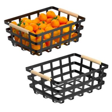 Imagem de Cestos de Armazenamento Farmhouse Alonsoo - Metal com Alças de Madeira