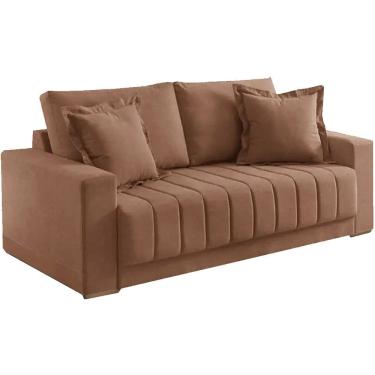 Imagem de Sofá Vicam Buzios com Almofadas Soltas 3 Lugares Tecido Linho 200cm Vicam Cor Marrom