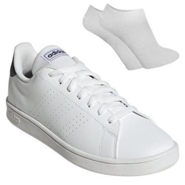 Imagem de Kit Tênis Adidas Advantage Base Masculino + Par De Meia, Branco, 42
