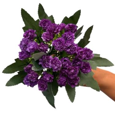 Imagem de Kit 5 Buquês de Mini Flores de Cravos com Folhas Artificial Decoração (Roxo)