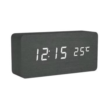 Imagem de Despertador Digital LED De Madeira Com Display De Temperatura Para Dec
