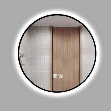 Imagem de Espelho De Sala Led Redondo, Espelho De Nevoeiro De Parede Ti-fog, Brilho Ajustável, Luz Branca/luz Quente, Moldura Preta, 50cm / 60cm / 70cm, White Light, 50cm/19.7in