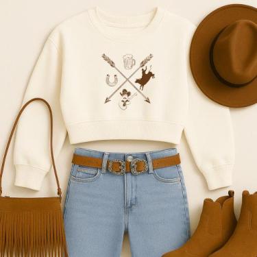 Imagem de Cropped Moletom Country Estampa Flechas Country Chapéu Ferradura Girl 