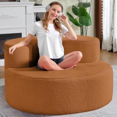 Imagem de HABUTWAY Puff Puff Cadeiras grandes para adultos, pufe em forma de lua, com enchimento de espuma viscoelástica e tecido sherpa ultra macio, confortável para sala de estar, quarto, apartamento (marrom)