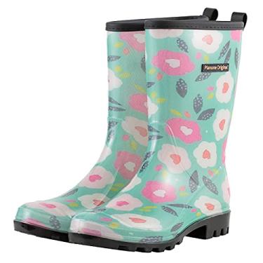 Imagem de planone Botas de chuva femininas de tecido floral de cano médio à prova d'água, sapatos de jardim, botas de chuva antiderrapantes para mulheres, palmilhas confortáveis, sapatos de chuva leves e elegantes, sapatos de trabalho ao ar livre, Verão verde, 7