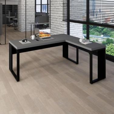 Imagem de Mesa L para Escritório Industrial Minimalista Home Office MDP Pés em Metal (Cinza Sagrado com Preto)