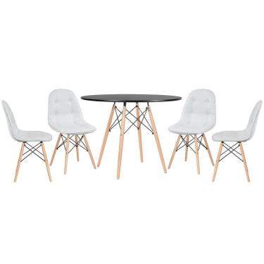 Imagem de Kit - Mesa Eames 100 Cm Preto + 4 Cadeiras Botonê Cinza Claro Mesa Preto Com Cadeiras Cinza Claro