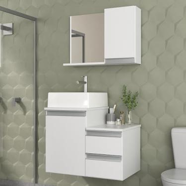 Imagem de Gabinete Banheiro Cross 60cm com Cuba e Espelho (Branco Inteiro)