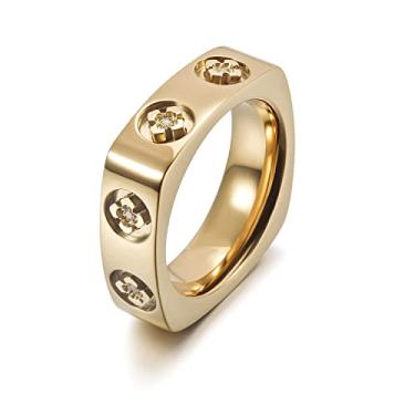 Imagem de WISTIC Anéis de aço inoxidável com barra paralela "X" para mulheres e meninas, anéis de aço inoxidável, banhado a ouro rosê e prata com diamante grosso, zircônia cúbica, joia para coquetel, Aço inoxidável, Zircônia cúbica,