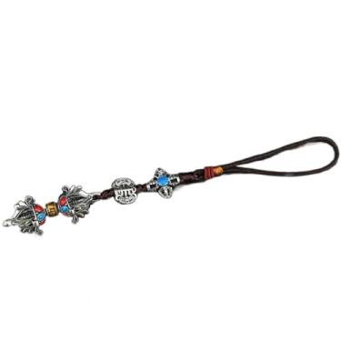 Imagem de zaoalife Chaveiro budista com pingente de pilão vajra tibetano, ornamento budista Feng Shui estilo étnico para suprimentos religiosos