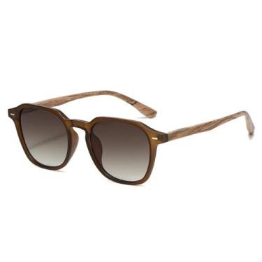 Imagem de Óculos de sol vintage com rebites e textura de madeira, femininos, masculinos, luxuosos e populares, com UV400 (chá, chá)