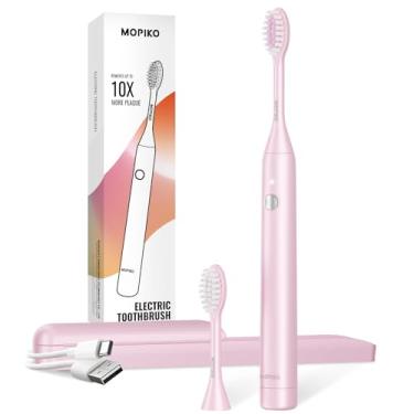 Imagem de MOPIKO Escova de dentes elétrica sônica para adultos, kit de viagem portátil recarregável (rosa, USB)