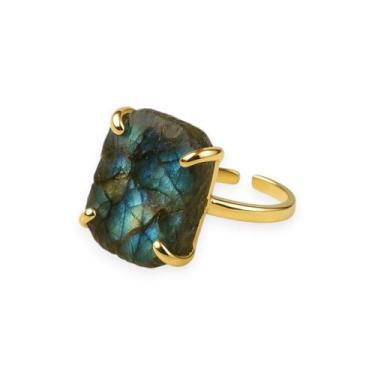 Imagem de Anel Maxi Labradorita - Cristal Natural, Banho Ouro 18k