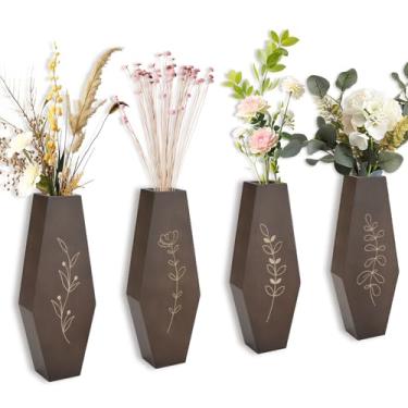 Imagem de CXRYLZ Pacote com 4 vasos de parede de madeira, vasos pendurados para plantas de interior, vasos de bolso modernos para sala de estar, quarto, vaso de parede elegante para flores secas e vegetação