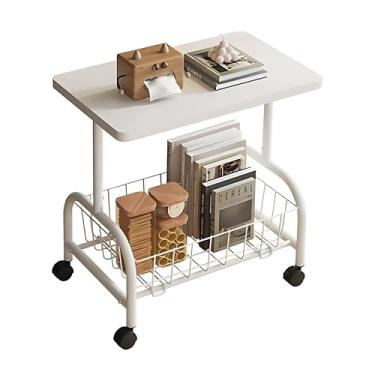 Imagem de Mesa Lateral Multiuso com Rodinhas 43x30x57cm – Tampo MDF Branco – Mesa Auxiliar para Notebook, Leitura ou Café – Compacta e Versátil para Sala, Quarto e Escritório
