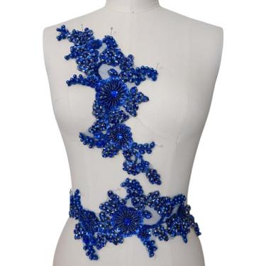 Imagem de Remendos de aplique de renda com strass – contas de vidro costuradas à mão com motivo floral para vestido de casamento faça você mesmo, vestido de noiva, baile, noite de ombro e decorações de cintura