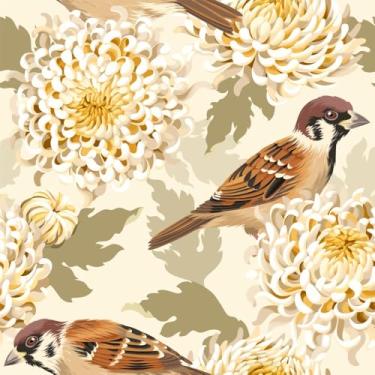 Imagem de Papel de parede de pássaro amarelo, 45 cm x 300 cm, autoadesivo, removível, floral, papel de contato impermeável, papel de parede de vinil para quarto, sala de estar