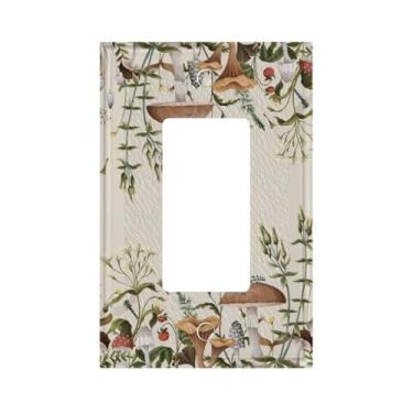 Imagem de ybclf Capa decorativa de cogumelo boho vintage bege anos 70 1 gangue único balancim capa de interruptor de luz planta rústica floral botânica placa frontal elétrica para banheiro, quarto, cozinha e