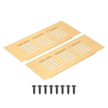 Imagem de PATIKIL Grade de ventilação retangular de 15 x 6 cm, pacote com 2 capas de ventilação de alumínio com parafusos de montagem para armário e porta de armário, dourado