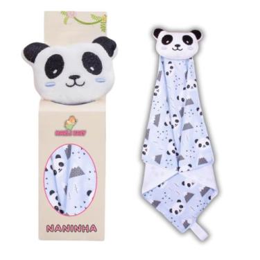 Imagem de Naninha Para Bebê Porta Chupeta Bichinhos - Criativa, Panda Azul
