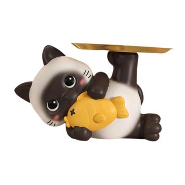 Imagem de KiBcsLic Mesa lateral de resina para gatos com bandeja, porta-brincos e joias, escultura, porta-chaves, organizador para armário de doces, chaves e escritório