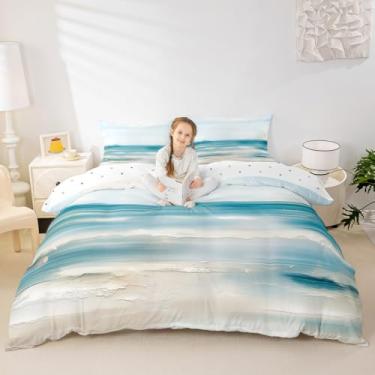 Imagem de Erosebridal Capa de edredom de praia abstrata, tamanho Queen, pintura a óleo, azul-petróleo, para crianças, meninos, meninas, oceano, onda, lago, verão, natureza, paisagem, Havaí, fazenda