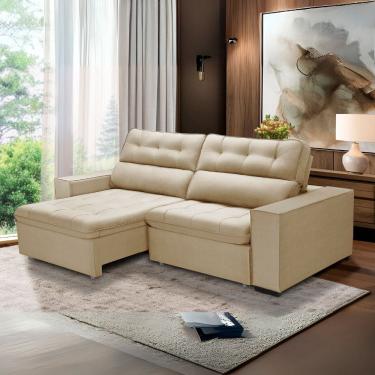 Imagem de Sofa Retratil Reclinavel 2 Lugares 2,70 Vitória Veludo Bege LansofBr